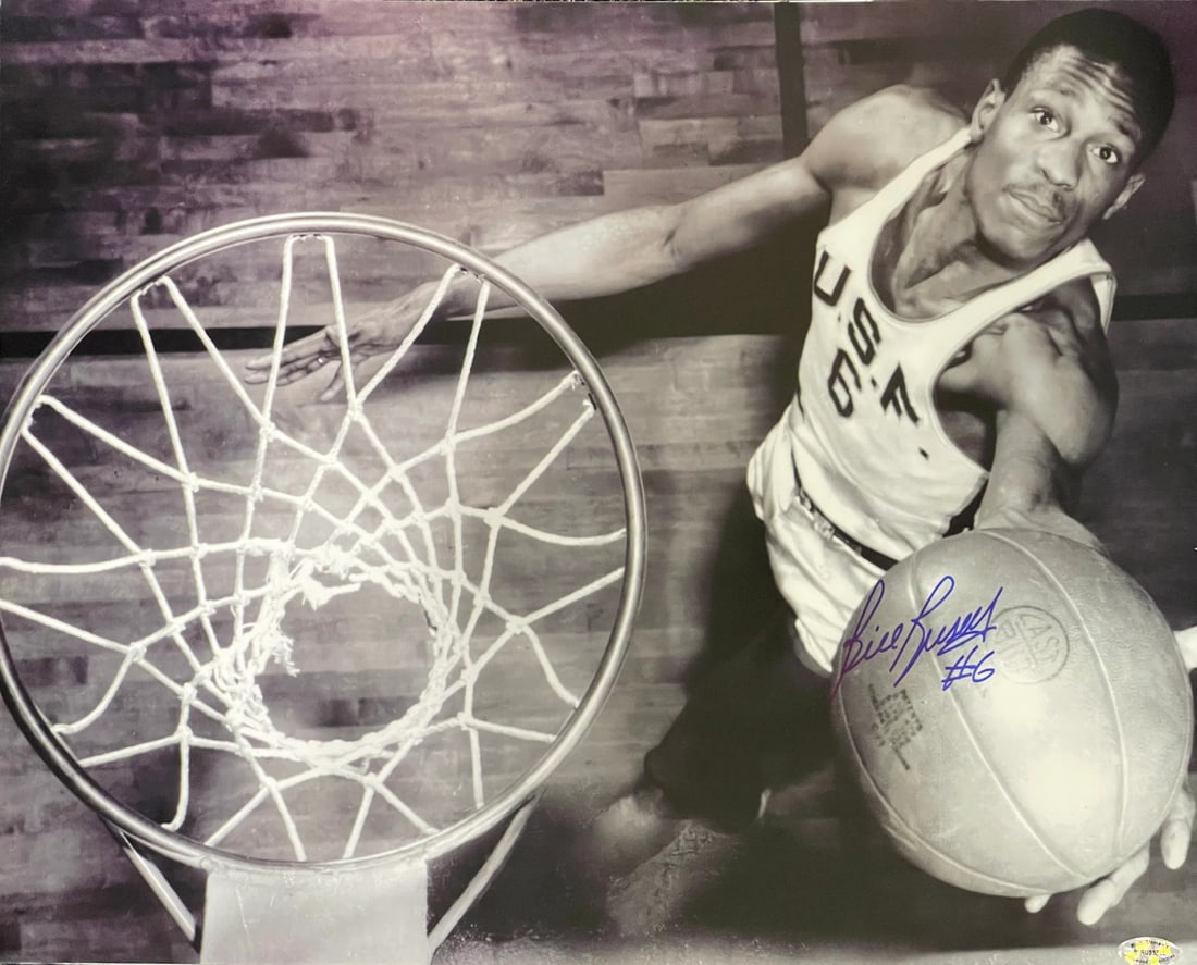 Russell Bill Autographed 16x20 Photo San Francisco University: Russell Bill Autographed 16x20 Photo San Francisco University Bill Russell's bold blue signature adds a touch of authenticity to this 16x20 photo of the University of San Francisco, a rare glimpse int