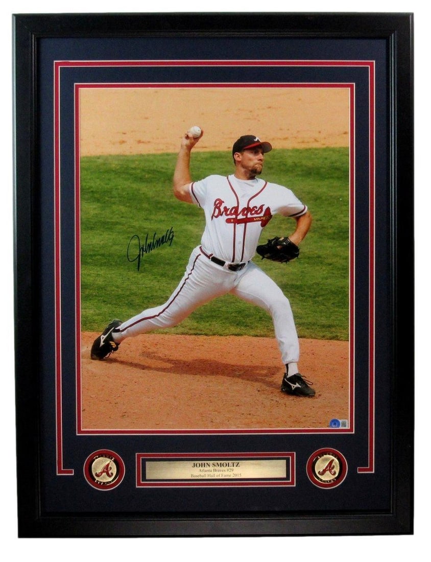 Smoltz John HOF Autographed 16x20 Photo Atlanta Braves Framed Beckett: Smoltz John HOF Autographed 16x20 Photo Atlanta Braves Framed Beckett Authentic 16x20 photo of John Smoltz, a legendary pitcher for the Atlanta Braves, signed by the baseball icon. This framed piece, 