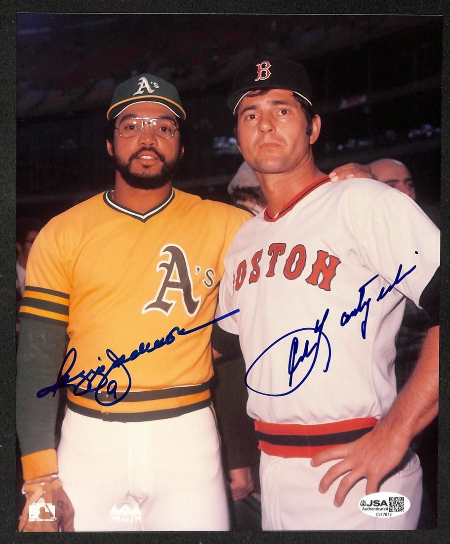 Signed Red Sox Photo 8x10 HOF Reggie Jackson Carl Yastrzemski JSA 212822: Signed Red Sox Photo 8x10 HOF Reggie Jackson Carl Yastrzemski JSA 212822 Signed Red Sox Photo 8x10 HOF Reggie Jackson Carl Yastrzemski JSA 212822This 8x10 photo features a rare signed image of two leg