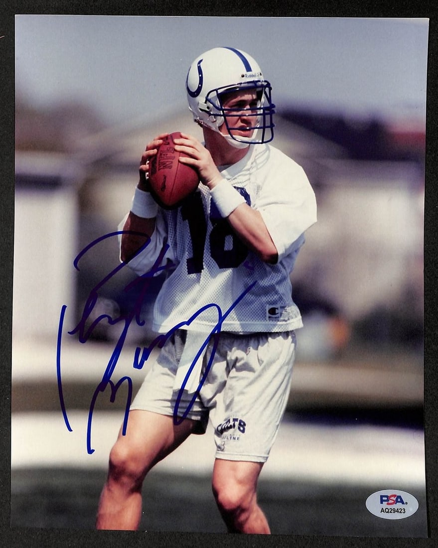 HOF Signed 8x10 Photo Manning Peyton 1998 Rookie Year Auto PSA DNA Colts 206115: HOF Signed 8x10 Photo Manning Peyton 1998 Rookie Year Auto PSA DNA Colts 206115 Signed by Peyton Manning in 1998, this 8x10 photo showcases the rookie year of one of football's greatest quarterbacks. 