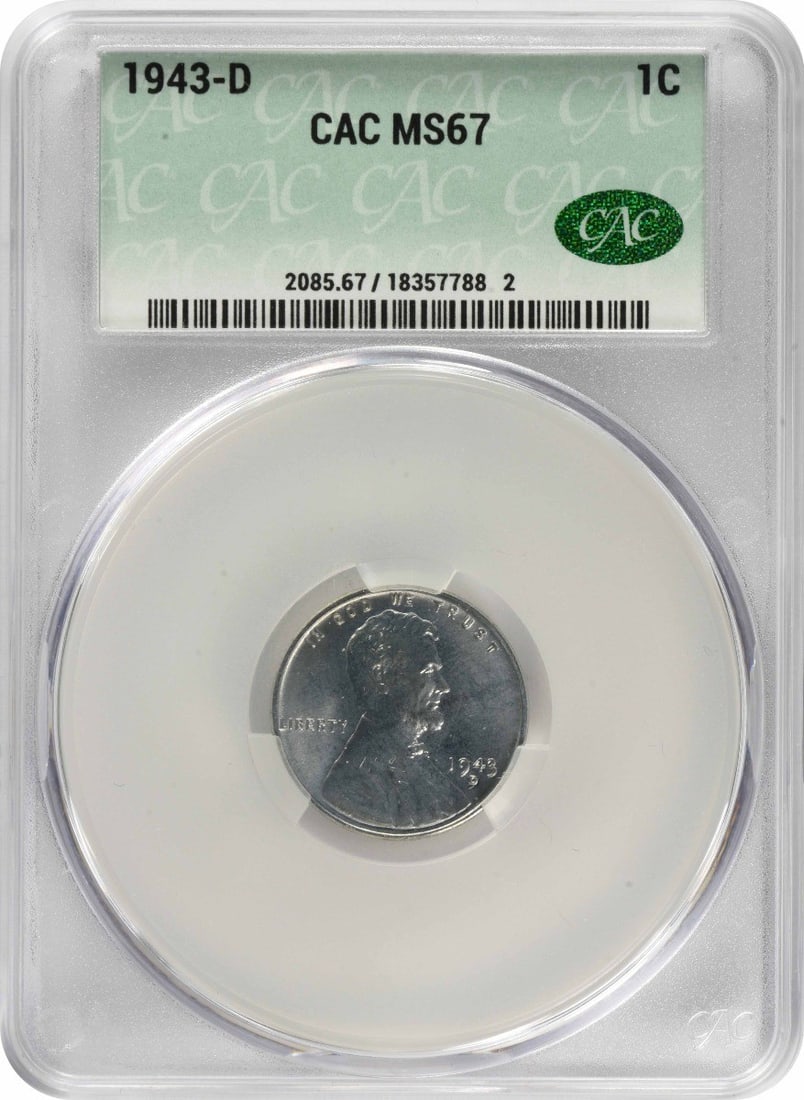 1943-D Steel Lincoln Cent MS67 CACG: 1943-D Steel Lincoln Cent MS67 CACG The 1943-D Steel Lincoln Cent MS67 CACG is a highly graded uncirculated coin, boasting a Mint State 67 grade and bearing the CACG certification. Its unique steel co
