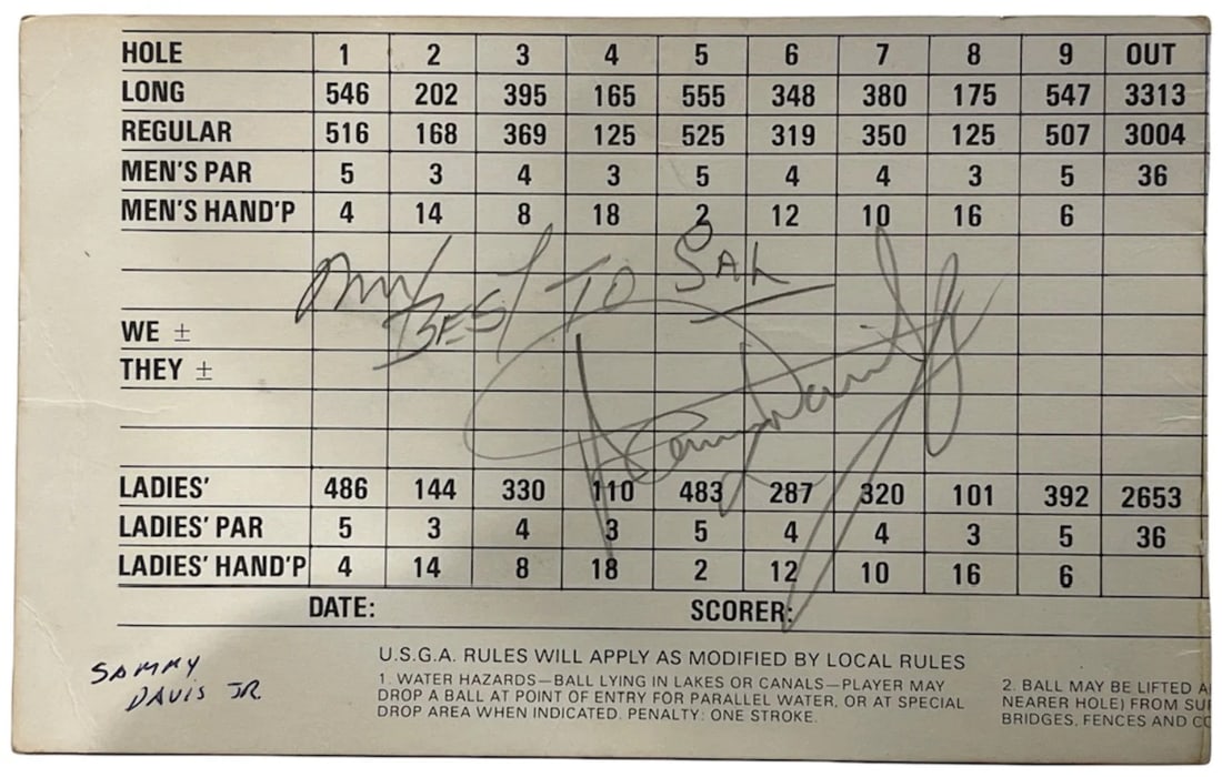 Sammy Davis Jr Autographed Golf Club Scorecard (JSA) (1 of 3)