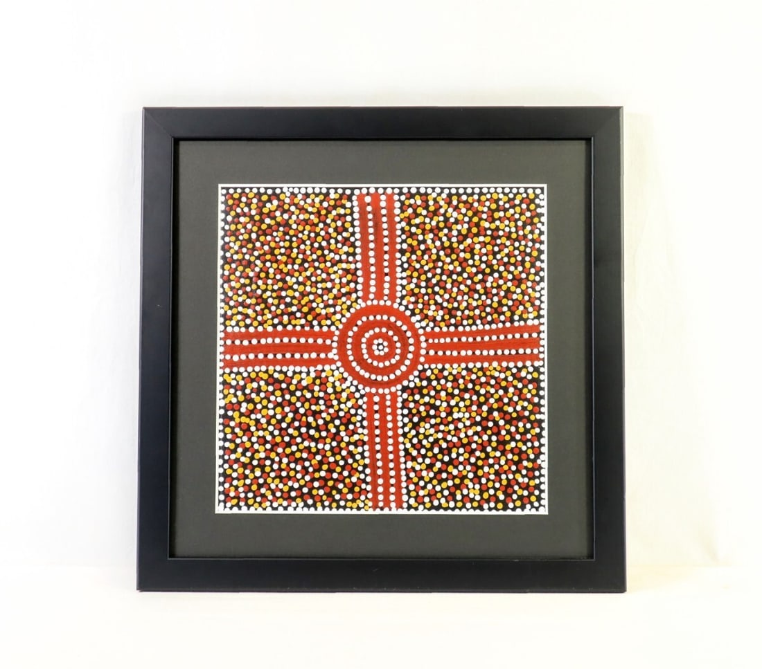 Paddy Bird Jungala "Mulga Seed" Aboriginal Dot Painting Acrylic on Canvas Signed (1 of 10)