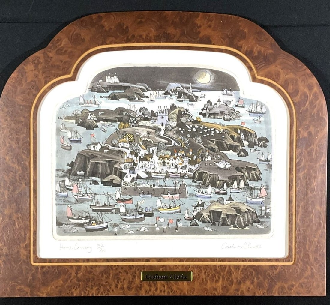 Home Coming Art Framed Scene Signed Etching Harbor Graham (1 of 10)