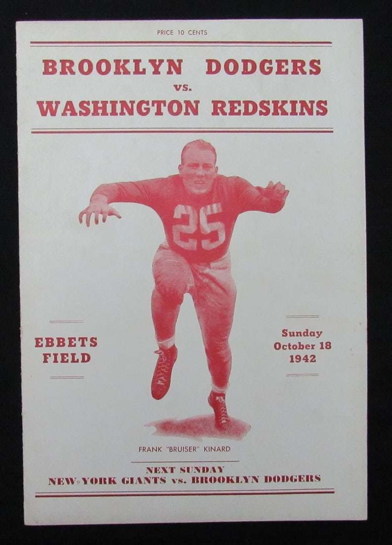 Dodgers vs Redskins Football Game 1942 October 18 Program: Dodgers vs Redskins Football Game 1942 October 18 Program Original 1942 Dodgers vs Redskins NFL Football Program. This vintage program features the historic matchup between the Los Angeles Dodgers and