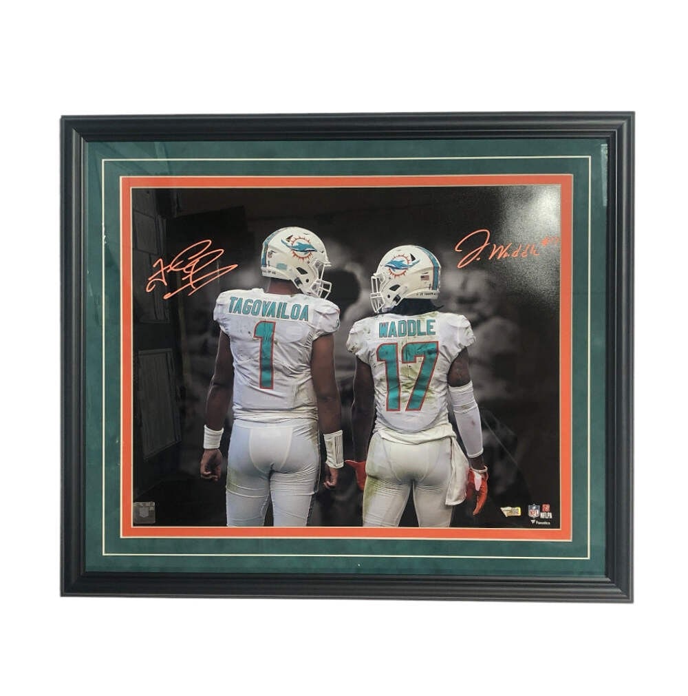 Tua Tagovailoa & Jaylen Waddle Autographed 16x20 Framed Photo (Fanatics) (1 of 1)
