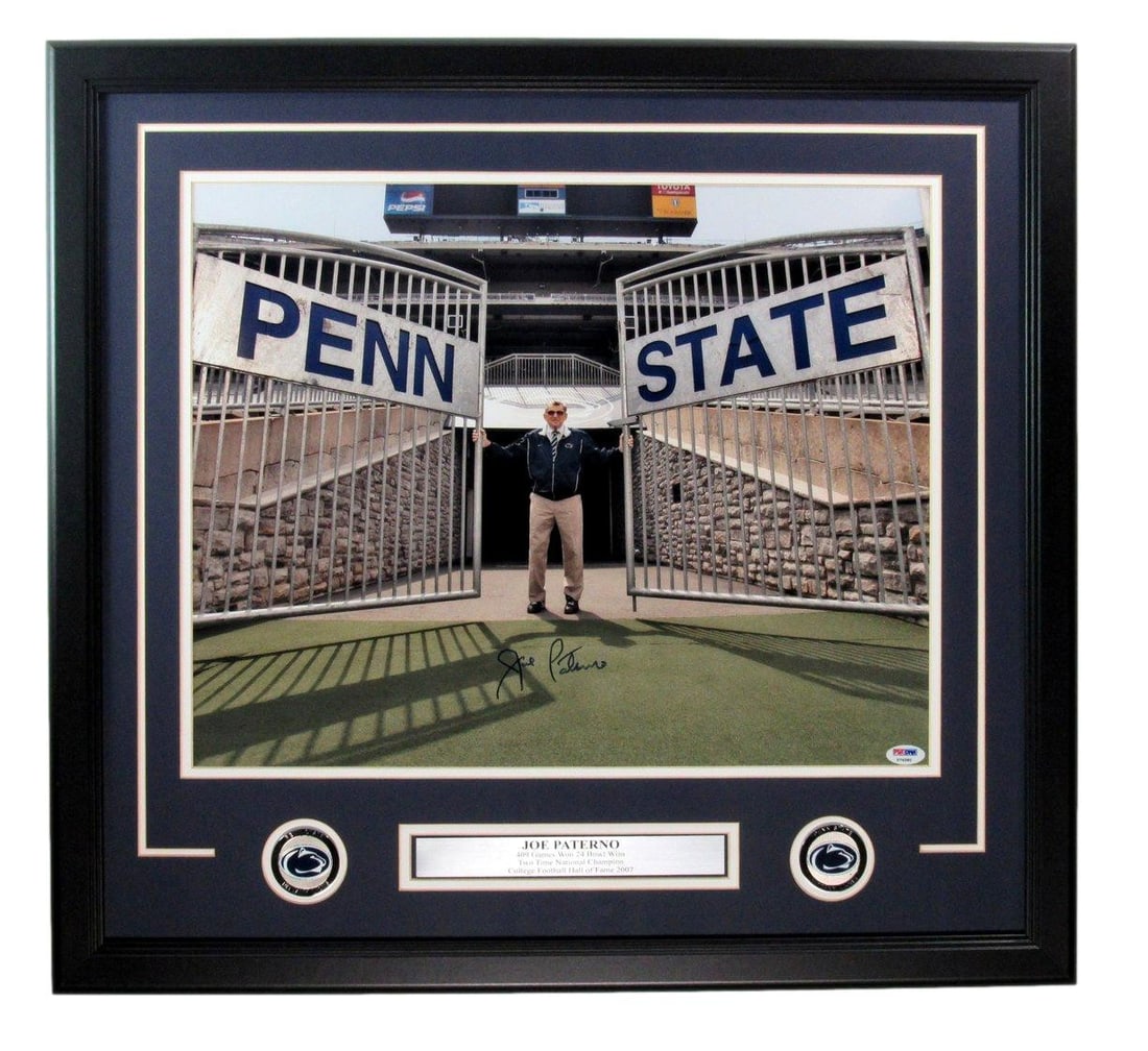 Joe Paterno Autographed Penn State 192695 PSA DNA Framed 16x20 Photo: Joe Paterno Autographed Penn State 192695 PSA DNA Framed 16x20 Photo PSA DNA authentication verifies the authenticity of this Joe Paterno autographed Penn State photo. The 16x20 framed image features