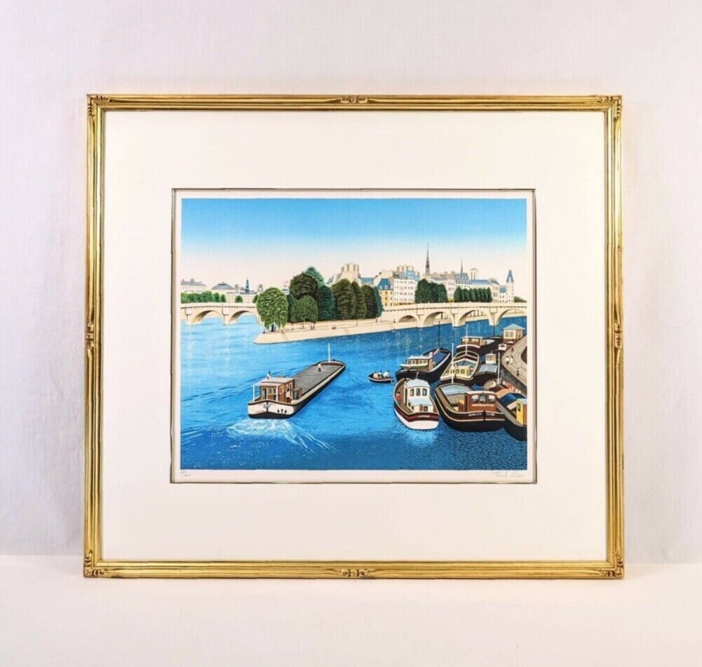 River Seine Signed Framed Original 1949 Lithograph Ledan Fanch Paris (1 of 10)