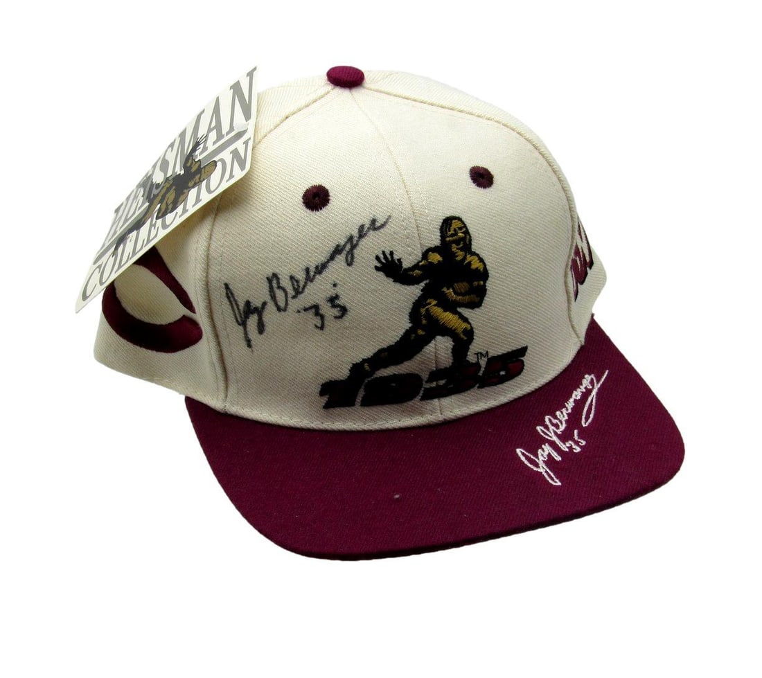 Jay Berwanger Signed/ Inscribed Baseball Hat 1935 Heisman Chicago JSA 185512: Jay Berwanger Signed/ Inscribed Baseball Hat 1935 Heisman Chicago JSA 185512 Item Specifics: Original/Reprint: Original Product: Hat Sport: Football Signed: YES Product Disclaimer: Not affiliated with