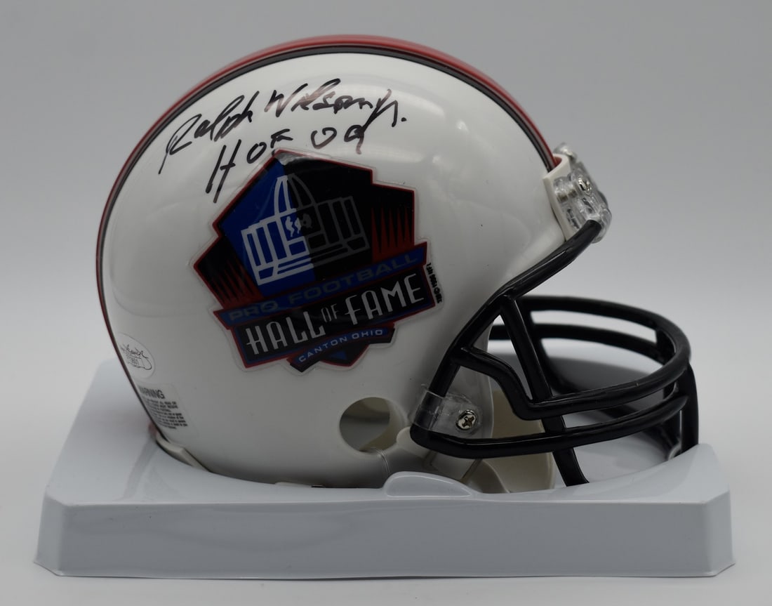 Ralph Wilson HOF Buffalo Bills Autographed Signed Mini Helmet JSA 212255: Ralph Wilson HOF Buffalo Bills Autographed Signed Mini Helmet JSA 212255 Authentic Ralph Wilson HOF Buffalo Bills signed mini helmet, verified by James Spence Authentication (JSA). This officially lic