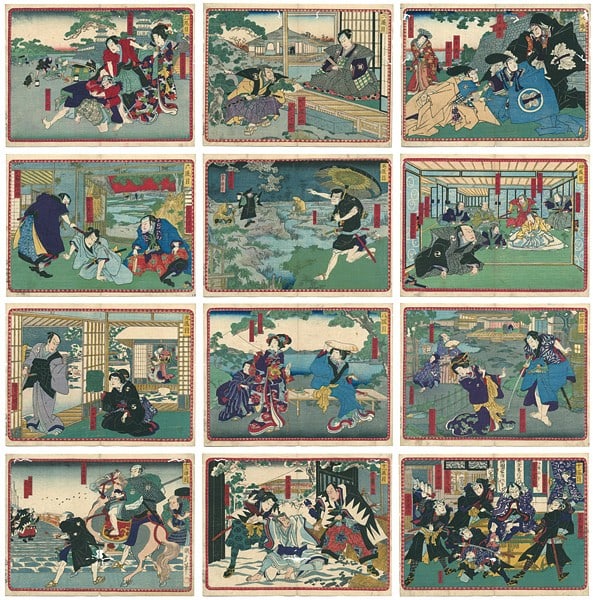 Kunisada II 1870 Woodblock Print 12 Sheets The Forty seven Ronin Chushingura: Kunisada II 1870 Woodblock Print 12 Sheets The Forty seven Ronin Chushingura Item Specifics: Artist: Kunisada II Subject: The Forty-seven Ronin (Chushingura) Material: Paper Style: Japanese Year Of Pr
