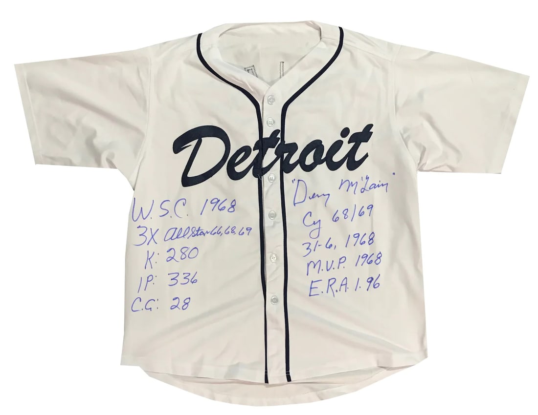 Detroit Tigers Autographed McLain Denny Stat Jersey (1 of 1)