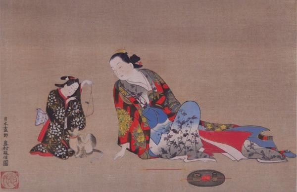 Masanobu Okumura Meiji Woodblock Print Cat Beauty Japan Art Playing (1 of 1)