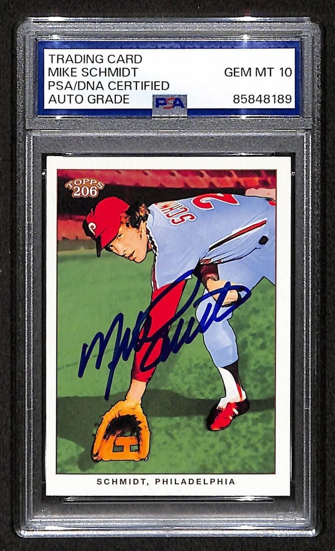 2002 Topps 206 Card Phillies HOF Signed PSA 10 DNA 10 209368 Mike Schmidt: 2002 Topps 206 Card Phillies HOF Signed PSA 10 DNA 10 209368 Mike Schmidt 2002 Topps 206 Card Featuring Mike Schmidt, a Hall of Fame Phillies Player, Bears a PSA 10 DNA 10 Authentication Stamp. This c
