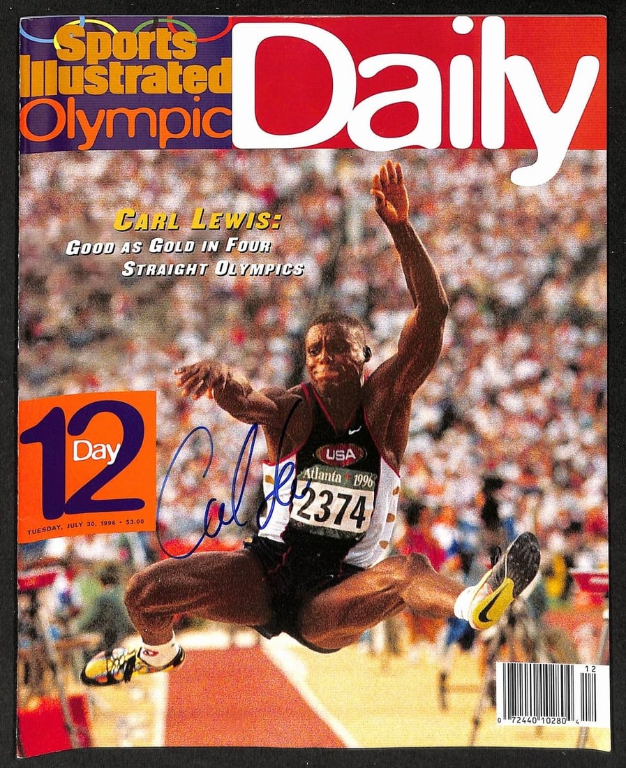 Carl Lewis Signed 1996 Sports Illustrated Olympic Daily Magazine PSA/ DNA 206190: Carl Lewis Signed 1996 Sports Illustrated Olympic Daily Magazine PSA/ DNA 206190 Signed by Olympic legend Carl Lewis in the 1996 Sports Illustrated Olympic Daily Magazine, this rare collectible