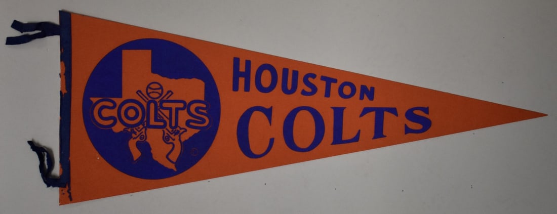 Vintage Houston Colt 45's 12x30 Felt Pennant 208626: Vintage Houston Colt 45's 12x30 Felt Pennant 208626 Original 12x30 Felt Pennant with Vintage Houston Colt 45's Logo, a nostalgic piece of baseball history. Made from high-quality felt, this pennant