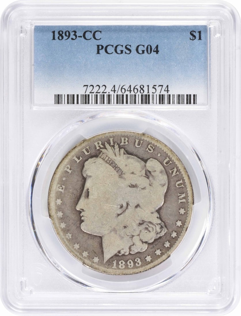G04 PCGS Morgan Silver Dollar 1893-CC: G04 PCGS Morgan Silver Dollar 1893-CC The 1893-CC PCGS G04 Morgan Silver Dollar is a circulated example of this iconic coin, bearing the mark of the San Francisco Mint. With its silver composition and
