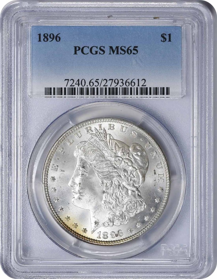 Morgan Silver Dollar MS65 PCGS: Morgan Silver Dollar MS65 PCGS MS65 PCGS certified Morgan Silver Dollar, minted in 1896, boasts a striking appearance with its 90% silver and 10% copper composition, weighing 26.73 grams and measuring