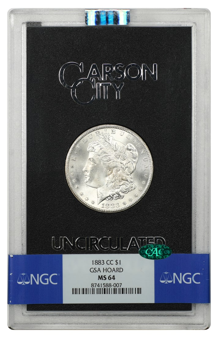 GSA: 1883-CC $1 NGC/ CAC MS64 - Morgan Dollar: GSA: 1883-CC $1 NGC/ CAC MS64 - Morgan Dollar 1883-CC $1 Morgan Dollar in MS64 condition, certified by the Numismatic Guaranty Corporation (NGC) and recognized by the Coin Authentication Certificate (