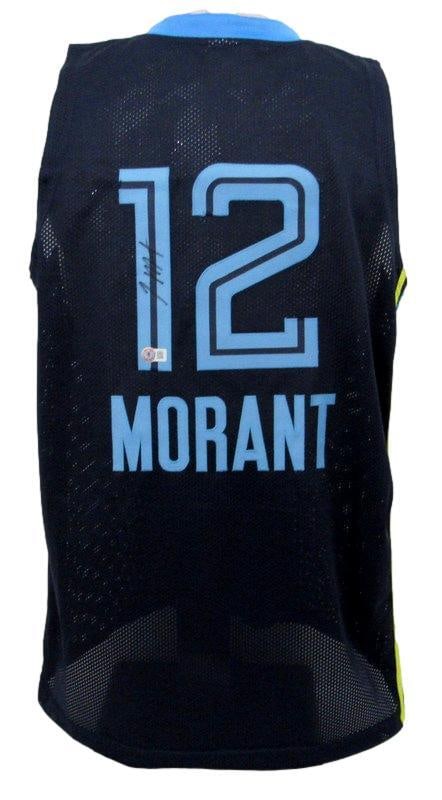 Navy Custom Autographed Basketball Jersey Ja Morant Memphis Grizzlies (1 of 5)