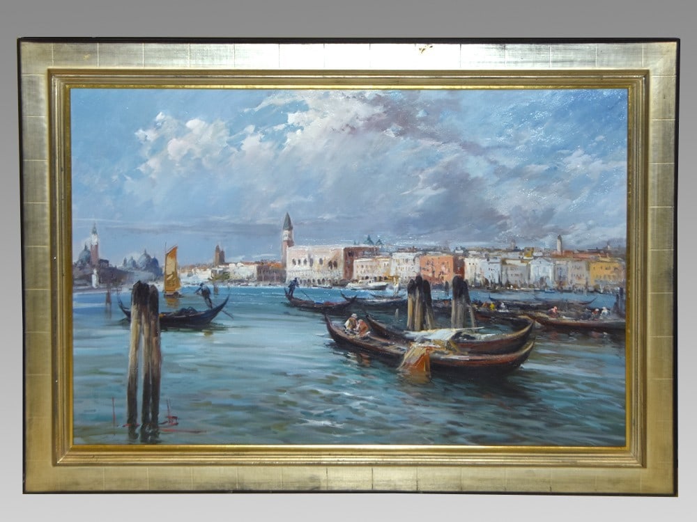 Claudio Simonetti Oil Painting Venice Canal Gondolas Seascape 6090cm Framed (1 of 10)