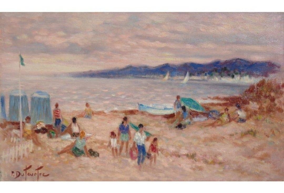 Oil Painting Beach Retour de la Plage Signed French Art Pierre Eugene Duteurtre (1 of 3)