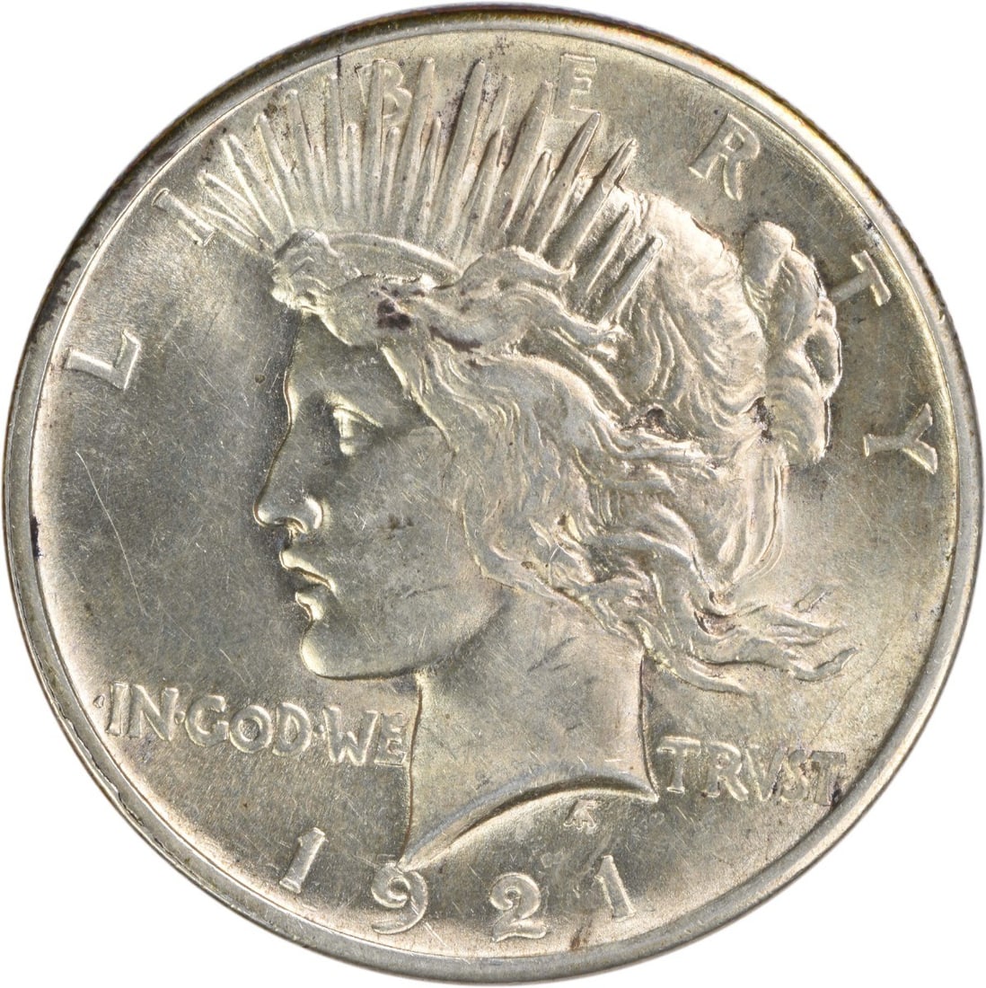 Peace Silver Dollar 1921 BU Uncertified: Peace Silver Dollar 1921 BU Uncertified The 1921 Peace Silver Dollar is a circulated coin with a grade of MS60, certified as Uncertified. This circulated coin features a silver composition and lacks a