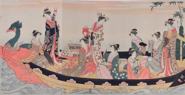 Meiji Era Shimbi Shoin Eishi 1907 Woodblock Print Beauties Treasure Boat Hosoda (1 of 1)