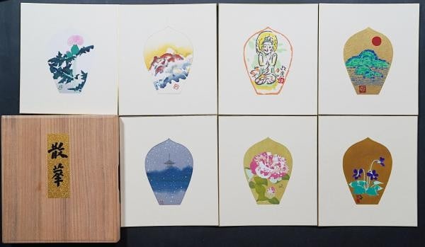 Buddhist Art Woodblock Prints Sange Set of 7 Shikishi: Buddhist Art Woodblock Prints Sange Set of 7 Shikishi Item Specifics: Artist: Tokuriki Tomikichiro Subject: Buddhist Art Material: Paper Style: Japanese Size: 27 x 24 cm Year Of Production: 1902 Produ