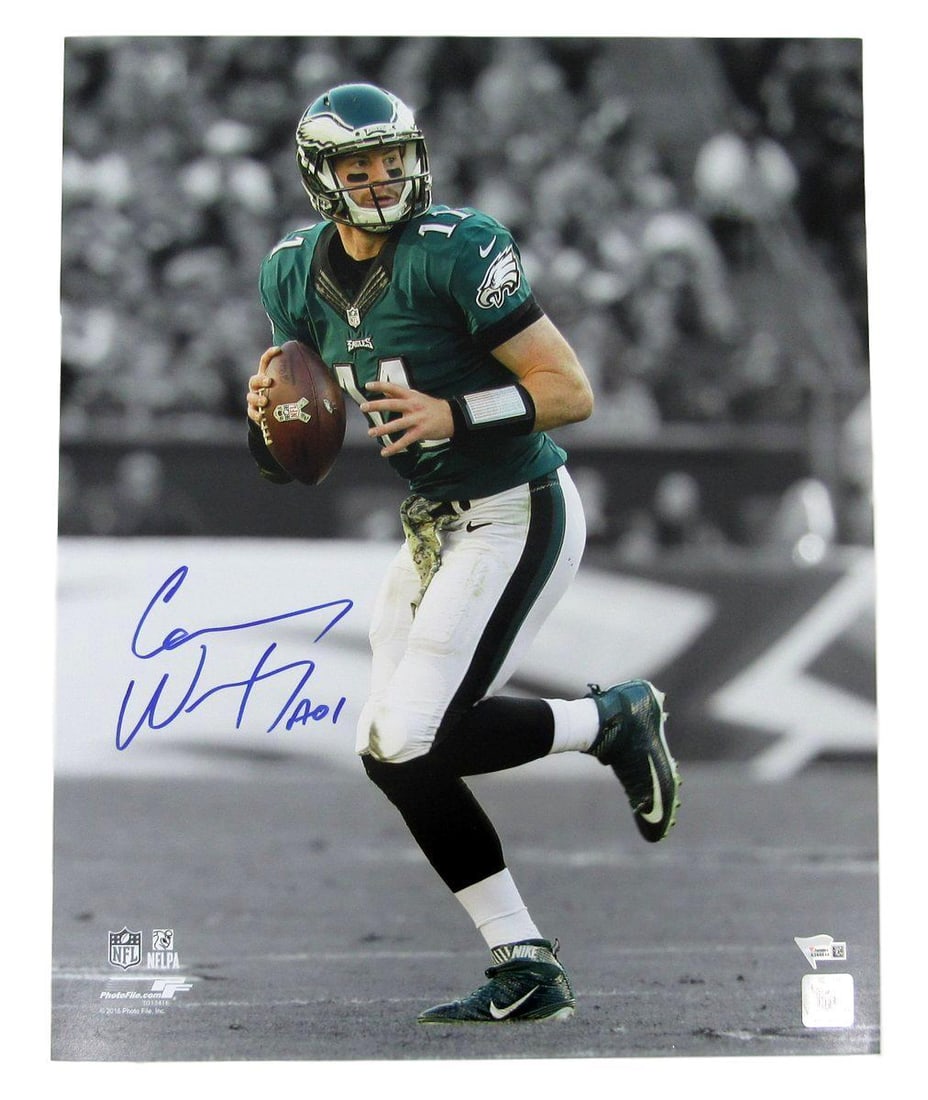 Carson Wentz Eagles Autographed/ Signed 16x20 Photo Fanatics 136051: Carson Wentz Eagles Autographed/ Signed 16x20 Photo Fanatics 136051 Authentic Carson Wentz Eagles signed 16x20 photo, verified by Fanatics Authentic. This official photo features the Philadelphia