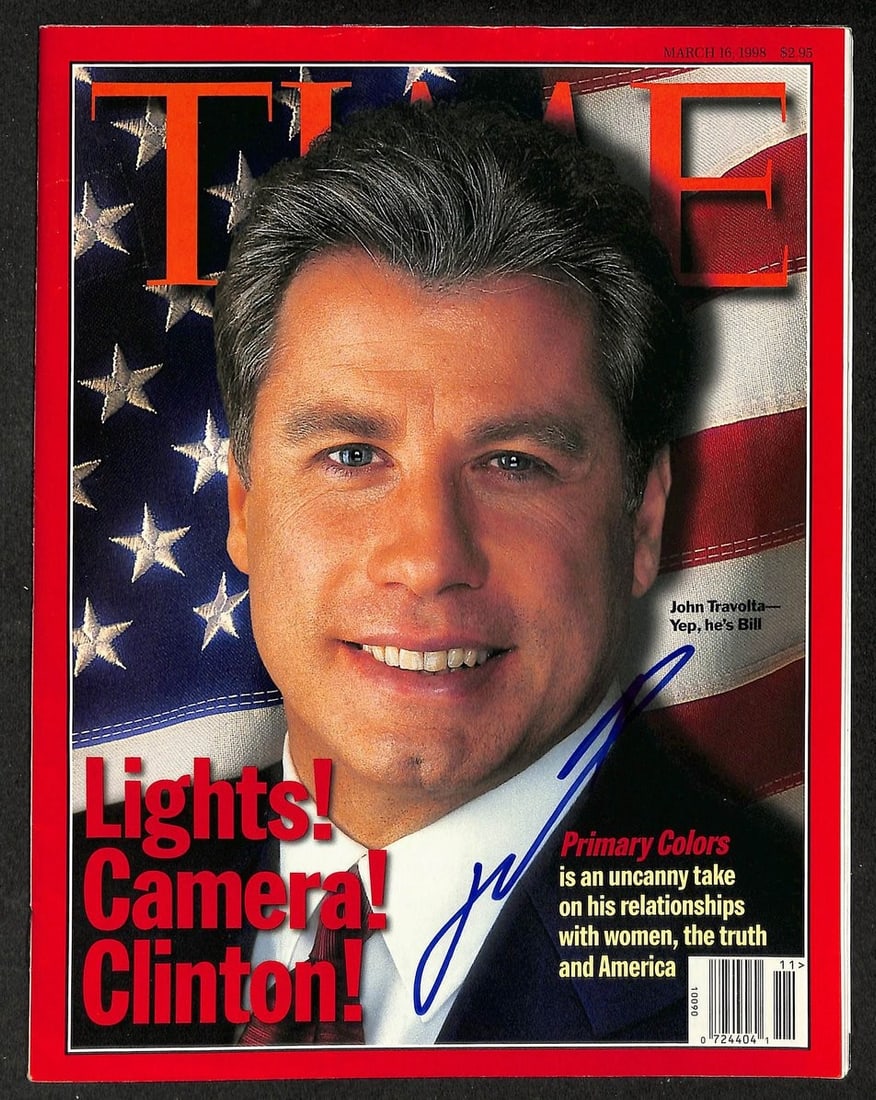 John Travolta Signed/ Autographed 1998 TIME Magazine Beckett 212427: John Travolta Signed/ Autographed 1998 TIME Magazine Beckett 212427 The 1998 TIME Magazine featuring John Travolta on the cover is a unique collectible, bearing his signature in the accompanying