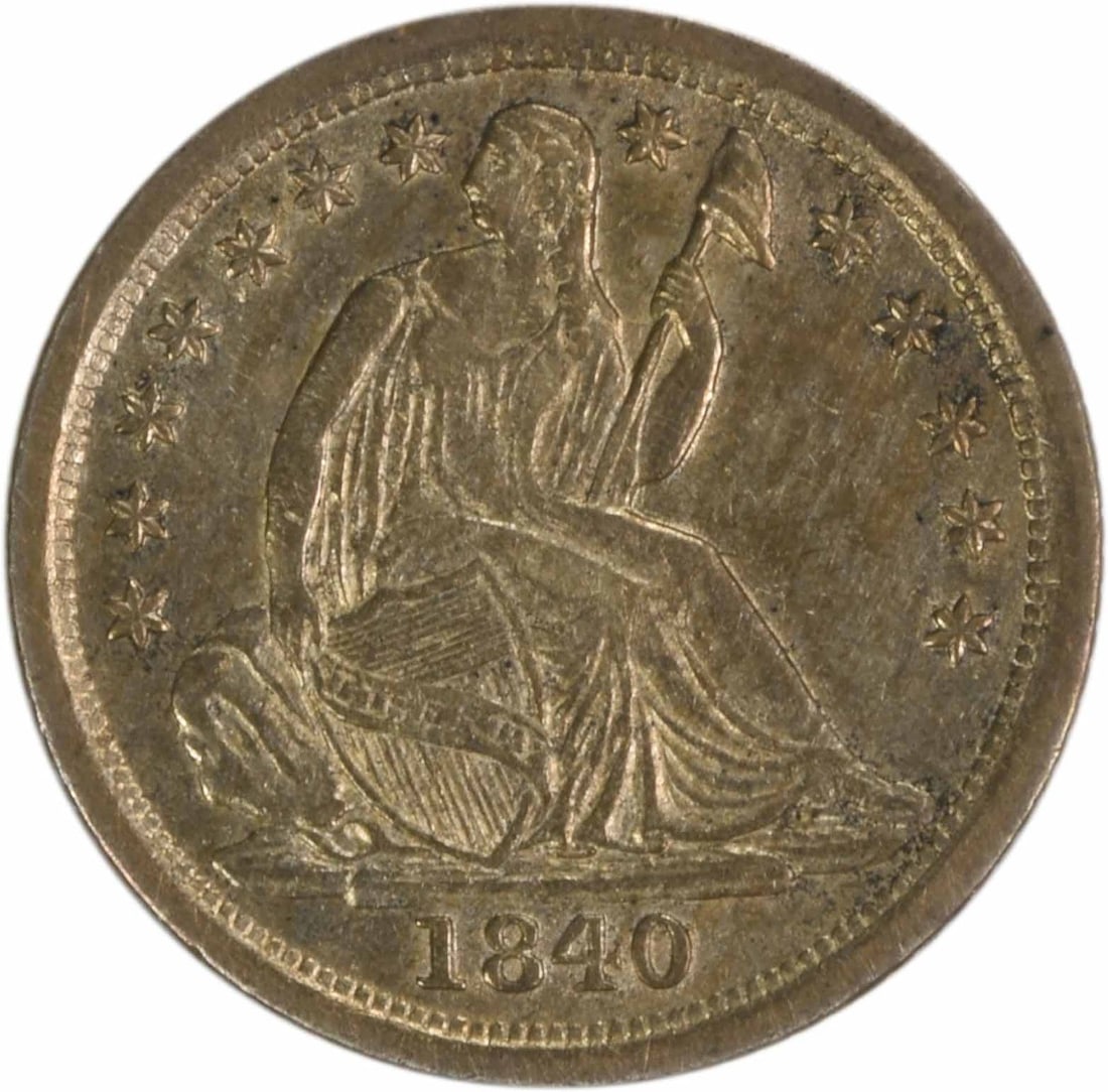 1840-O Liberty Seated Silver Half Dime No Drapery Choice AU Uncertified: 1840-O Liberty Seated Silver Half Dime No Drapery Choice AU Uncertified The 1840-O Liberty Seated Silver Half Dime is a circulated example from the New Orleans mint, featuring the iconic Seated Libert