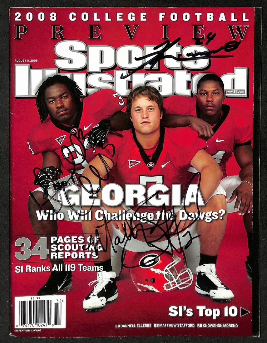 Stafford Ellerbe & Moreno Signed 2008 Sports Illustrated No Label Georgia JSA 05: Stafford Ellerbe & Moreno Signed 2008 Sports Illustrated No Label Georgia JSA 05 Stafford Ellerbe and Moreno's signatures on this 2008 Sports Illustrated photo make for a unique piece of sports memora