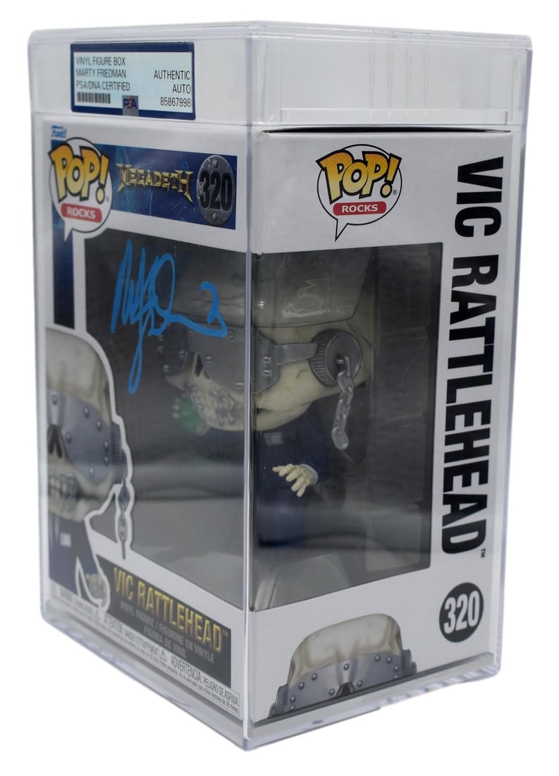 Marty Friedman Signed/ Auto Funko Pop #320 Megadeth Encapsulated PSA/ DNA 212868: Marty Friedman Signed/ Auto Funko Pop #320 Megadeth Encapsulated PSA/ DNA 212868 Signed by Marty Friedman, this Funko Pop #320 Megadeth figure is a unique collectible for fans of the iconic band.