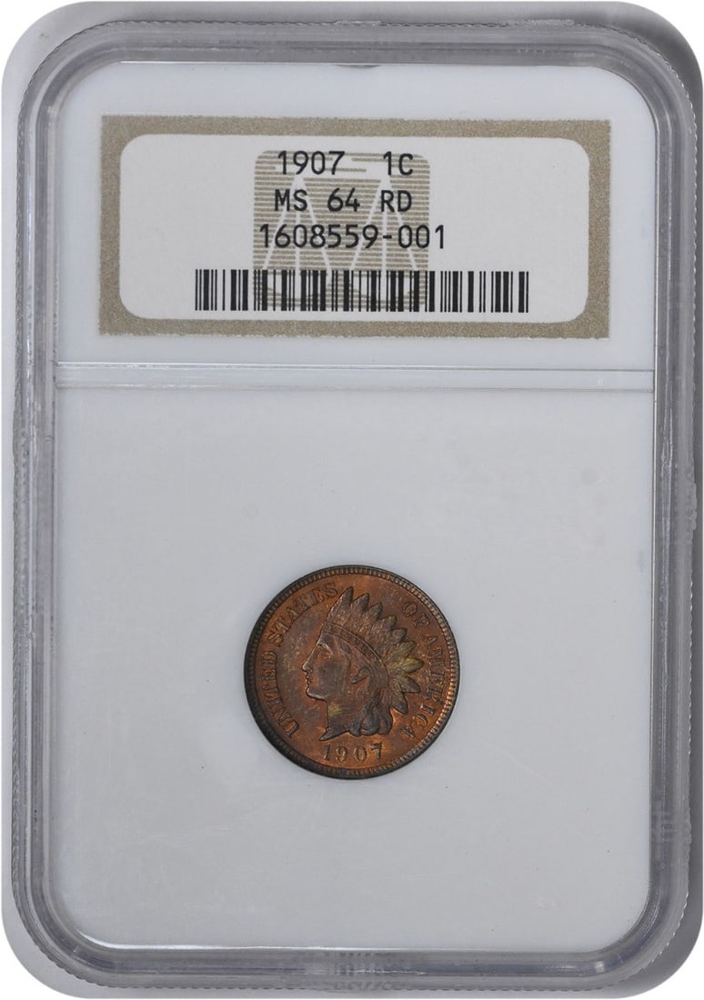 Indian Cent MS64RD NGC: Indian Cent MS64RD NGC The 1907 Indian Cent MS64RD NGC is a highly detailed and well-preserved coin, certified by the Numismatic Guaranty Corporation as Uncirculated. Its MS64 grade indicates a high l