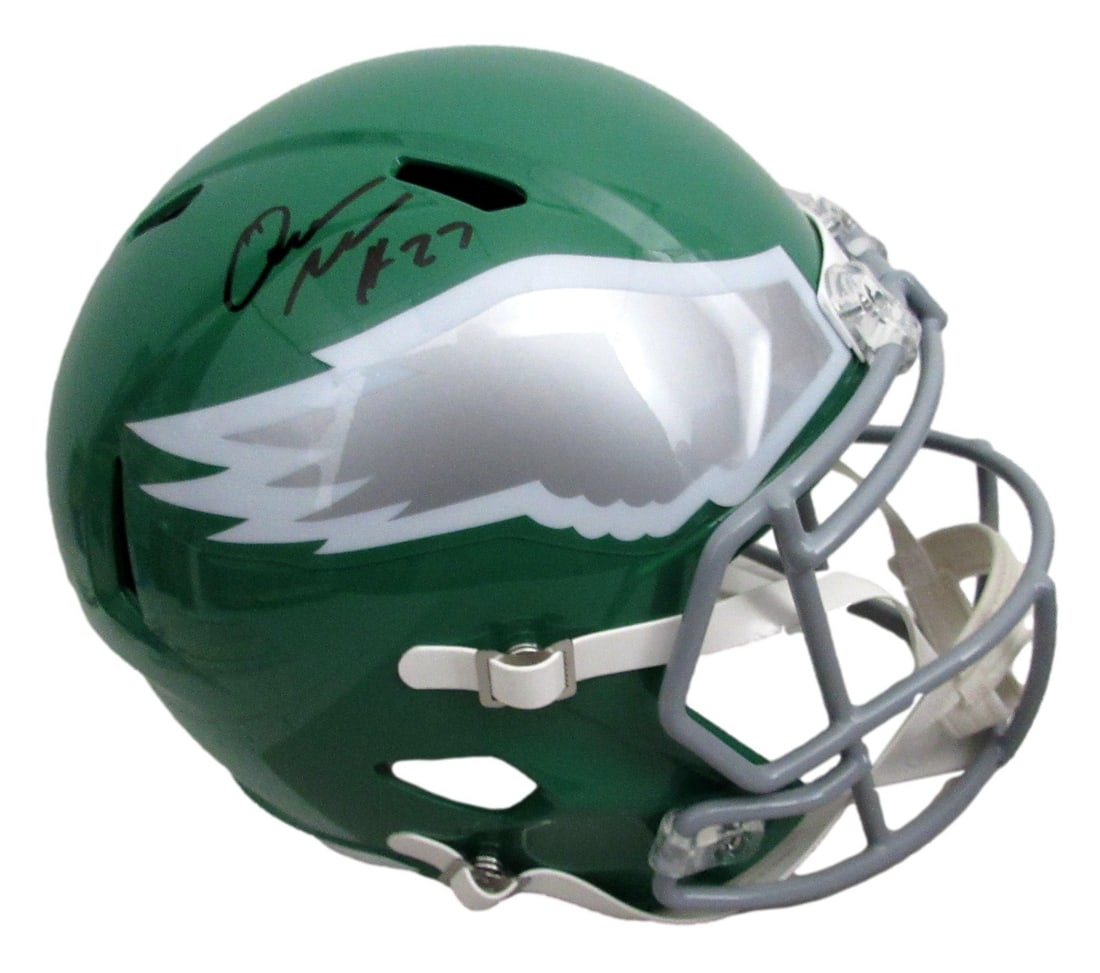 Speed Replica Signed Eagles Full Size Kelly Helmet Quinyon Mitchell JSA 210351: Speed Replica Signed Eagles Full Size Kelly Helmet Quinyon Mitchell JSA 210351 Signed Eagles Full Size Kelly Helmet features a replica design with a Quinyon Mitchell signature, officially licensed by