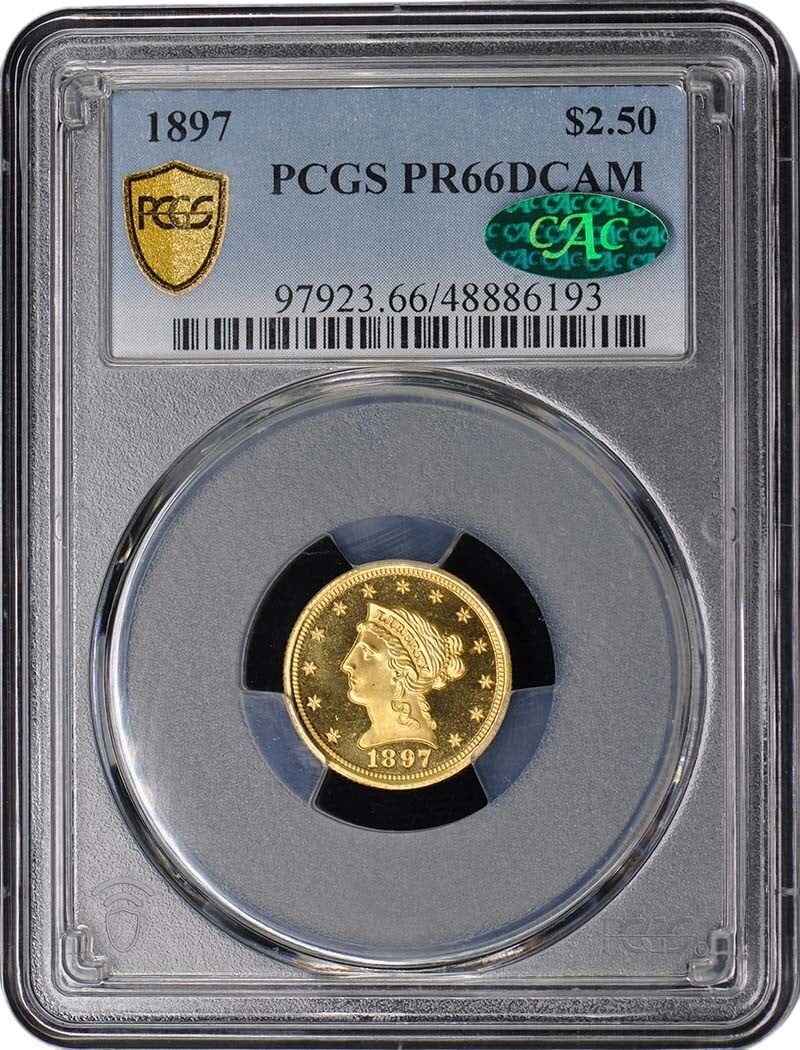 Quarter Eagle Liberty Head $2.50 PCGS PR66DCAM: Quarter Eagle Liberty Head $2.50 PCGS PR66DCAM Item Specifics: Certification: PCGS Certification Number: 48886193 Grade: PR66 Year: 1897 Circulated/Uncirculated: Uncirculated Strike Type: Proof Mint L