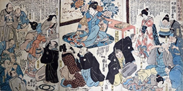 Woodblock Print Original Nishiki e Famous Doctor Kuniyoshi 1850 Triptych (1 of 1)