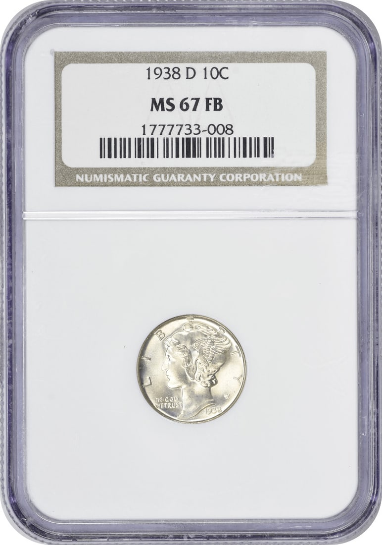 1938-D Mercury Silver Dime MS67FB NGC: 1938-D Mercury Silver Dime MS67FB NGC The 1938-D Mercury Silver Dime MS67FB NGC is a highly graded uncirculated coin, certified by the Numismatic Guaranty Corporation (NGC) with a grade of MS67. This 