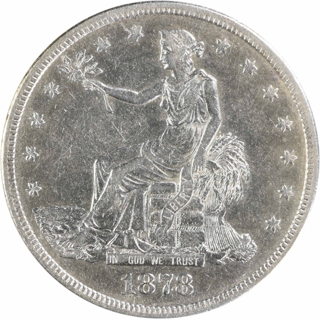 Trade Silver Dollar EF Uncertified 1878-S: Trade Silver Dollar EF Uncertified 1878-S EF Uncertified 1878-S Trade Silver Dollar - A circulated example of the 1878-S Trade Dollar, featuring a high grade of EF and a silver composition, this coin 