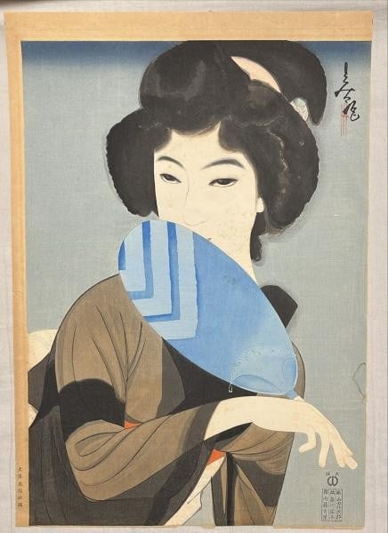 Tomiya Oda Japanese Woodblock Print Evening Cool Lady with Fan c1935: Tomiya Oda Japanese Woodblock Print Evening Cool Lady with Fan c1935 Item Specifics: Artist: Oda Tomiya Subject: Bijin-ga Woman with Fan Material: Paper Style: Japanese Size: 38.5 x 27 cm Year Of Prod