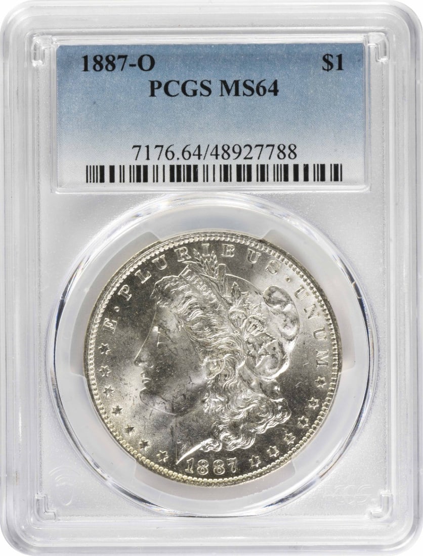 Morgan Silver Dollar MS64 1887 PCGS: Morgan Silver Dollar MS64 1887 PCGS MS64 Morgan Silver Dollar 1887 PCGS Uncirculated, a rare and highly detailed coin from the New Orleans Mint, boasts a striking reeded edge and a rich silver composi