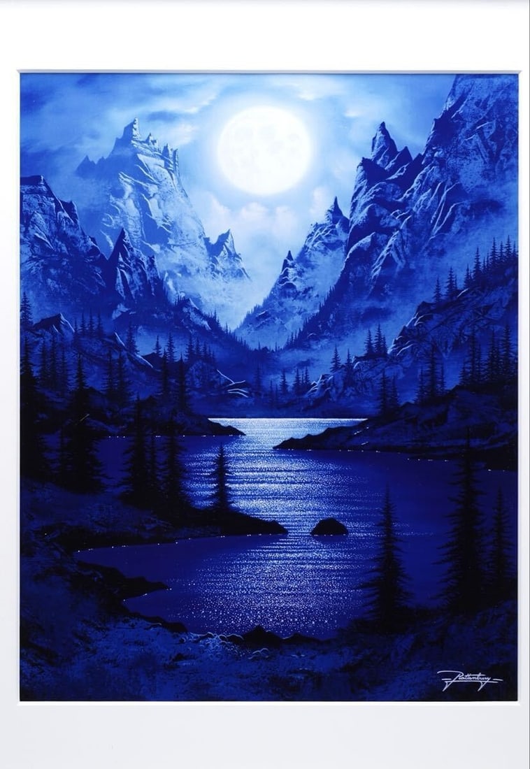 Moonlit Mountain Range Framed Giclee Signed Authentic Jon Rattenbury - 3