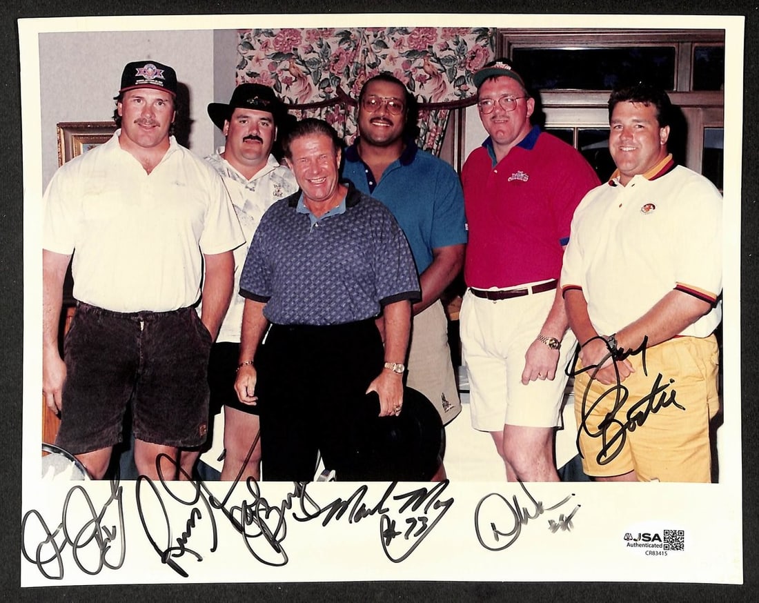 Redskins Hogs - Jacoby Grimm + 4 Autographed/ Signed 8x10 Photo JSA BA210398: Redskins Hogs - Jacoby Grimm + 4 Autographed/ Signed 8x10 Photo JSA BA210398 Jacoby Grimm, a talented artist, has brought his unique style to this Redskins Hogs 8x10 photo, which features a stunning i