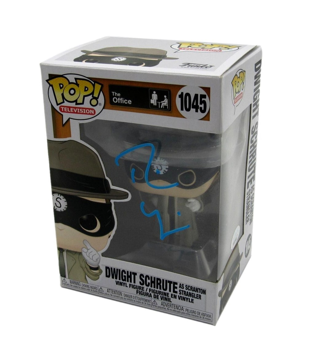Rainn Wilson Autographed Funko Pop! #1045 Figurine "The Office" JSA 184711: Rainn Wilson Autographed Funko Pop! #1045 Figurine "The Office" JSA 184711 Rainn Wilson's autographed Funko Pop! #1045 is a unique collectible featuring the actor from "The Office". This original sign