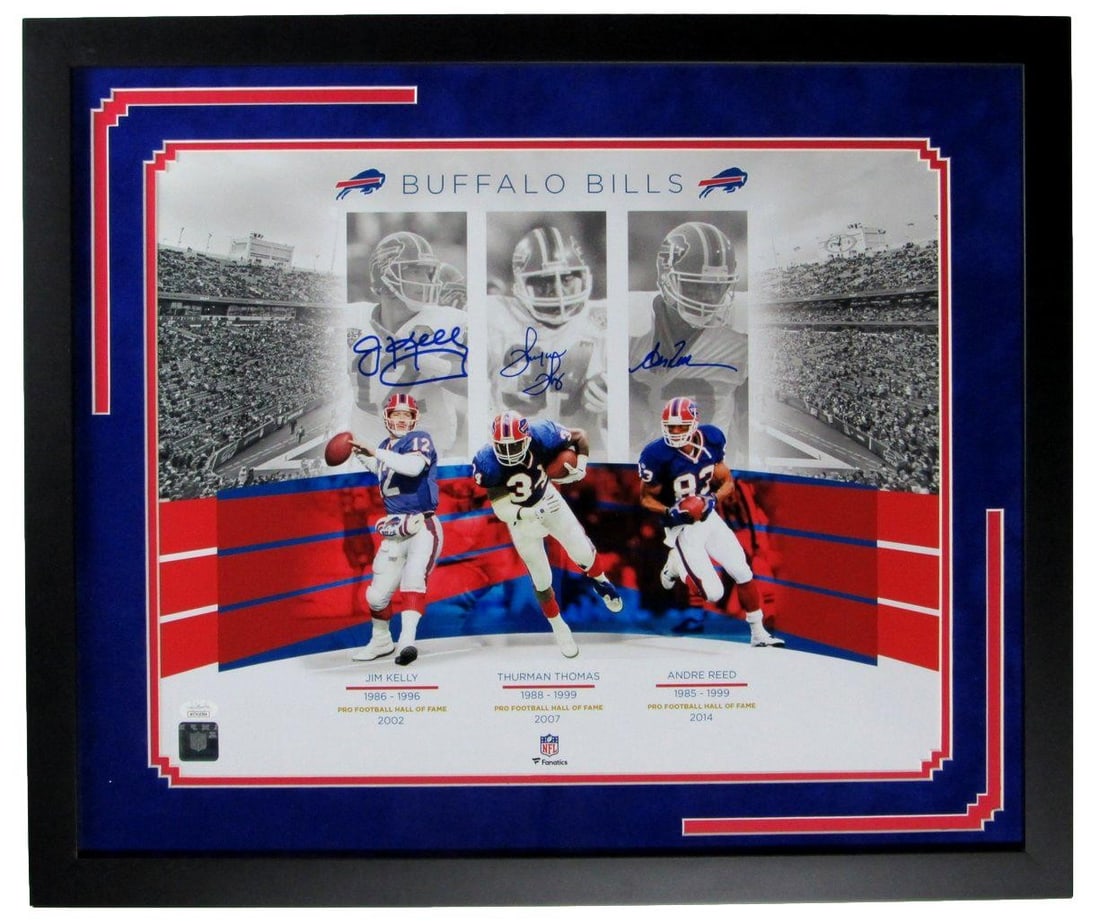 Bills Signed Photo Framed Jim Kelly Andre Reed Thurman Thomas 16x20 JSA (1 of 3)