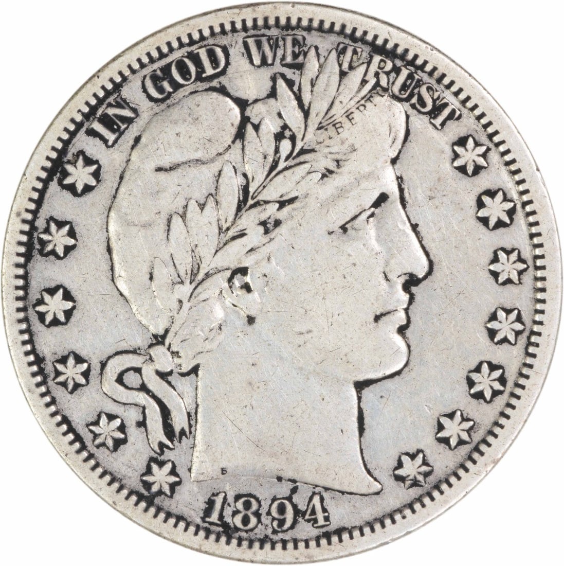 Uncertified Choice Barber Half Dollar 1894-S Silver: Uncertified Choice Barber Half Dollar 1894-S Silver The 1894-S Barber Half Dollar is a notable example of the Barber design, featuring a classic portrait of Lady Liberty. This circulated coin is made 