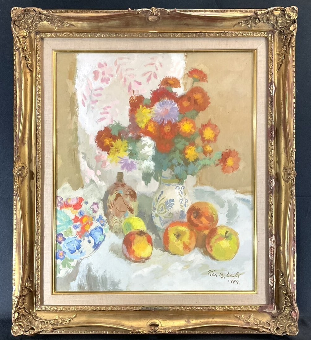 Oil painting 12F 1974 floral still life Ezo Chrysanthemum by Toth B. Laszlo (1 of 10)