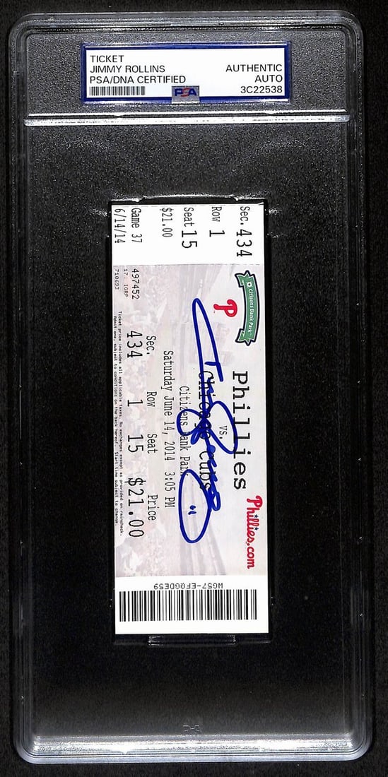 Jimmy Rollins Signed/ Auto Full Ticket 6/ 14/ 2014 Phillies vs. Cubs PSA/ DNA 193385 (1 of 2)