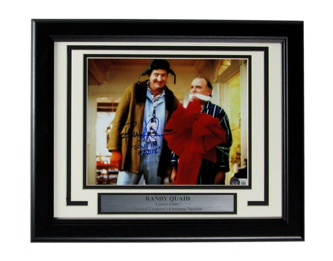 Randy Quaid Signed/ Inscribed "COUSIN EDDIE" 8x10 Photo Framed Beckett 165718: Randy Quaid Signed/ Inscribed "COUSIN EDDIE" 8x10 Photo Framed Beckett 165718 Randy Quaid's iconic character Cousin Eddie comes to life in this 8x10 photo, signed and inscribed by the actor himself. F